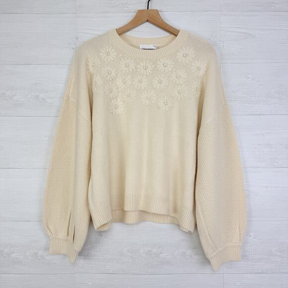 Tuckernuck Hyacinth House Francine Sweater Size XL Embroidered Flowers Cream - Picture 1 of 16